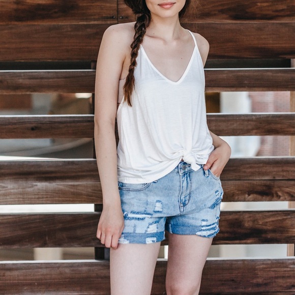 Y Back Solid Tank Top - White - Picture 1 of 4